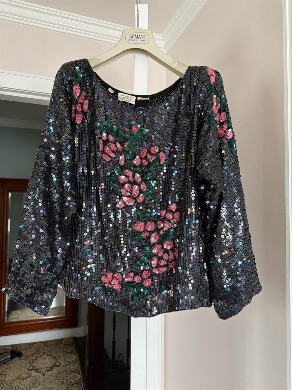 Black Sequin Floral Embroidered Women’s Blouse size S/M